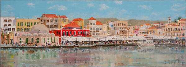 Chania Poster featuring the painting Chania Harbour East 2014 by David Capon