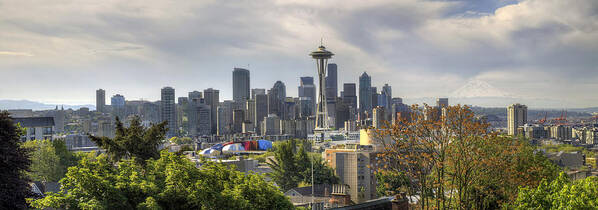 Seattle Poster featuring the photograph Downtown Seattle Skyline with Mount Rainier by David Gn