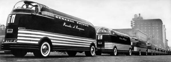 1930's Poster featuring the photograph General Motors' Futurliners by Underwood Archives