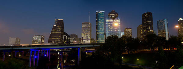 Houston Panoramic Poster featuring the photograph Houston Skyline at Night by James Gamble