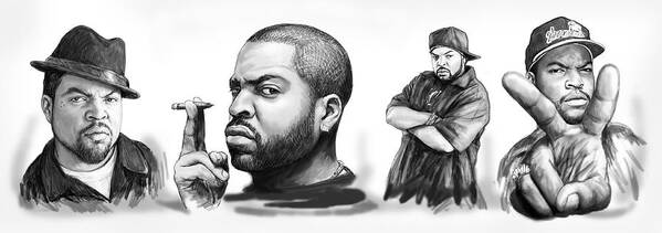 Ice Cube Art Drawing Sketch Poster Poster featuring the painting Ice Cube blackwhite group art drawing sketch poster by Kim Wang