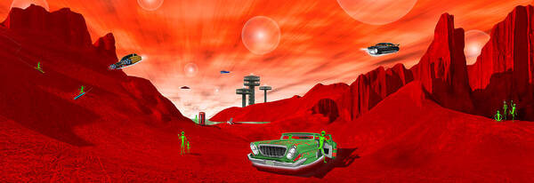 Surrealism Poster featuring the photograph Just Another Day on the Red Planet Panoramic by Mike McGlothlen