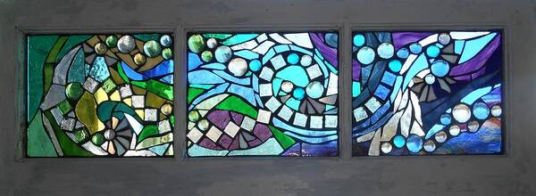 Mosaic Poster featuring the glass art Mosaic Stained Glass - Water Abstract by Catherine Van Der Woerd