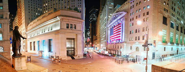 New York City Poster featuring the photograph New York City Wall Street panorama by Songquan Deng
