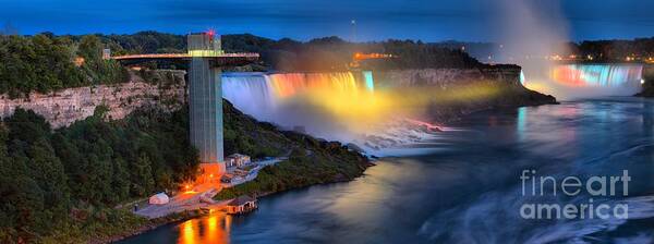 Niagara Falls Poster featuring the photograph Niagara American And Horseshoe At Night by Adam Jewell