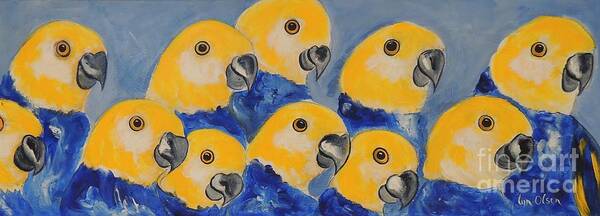 Birds Poster featuring the painting Pale Head Parrots by Lyn Olsen