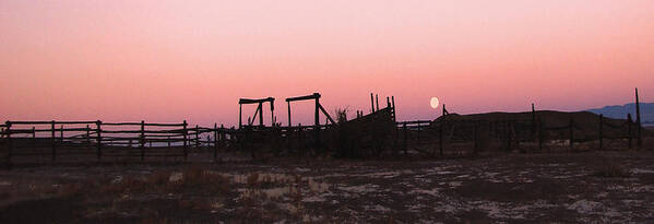 Corrals Poster featuring the photograph Pink sunset over corral by Cathy Anderson