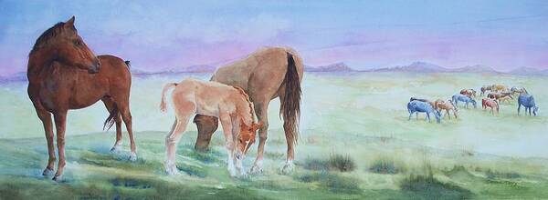 Wild Horses Poster featuring the painting Territorial by Celene Terry