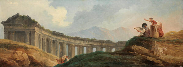 Hubert Robert Poster featuring the painting A Colonnade in Ruins by Hubert Robert