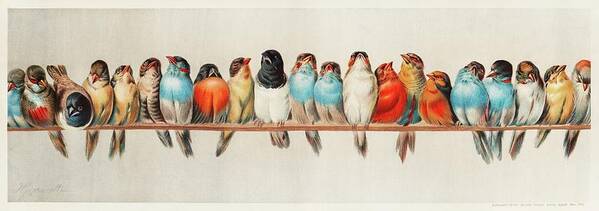 Wooden Poster featuring the painting A Perch of Birds, 1880 by Vincent Monozlay