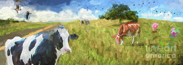 Cows. Field Poster featuring the photograph Cows in field, ver 2 by Larry Mulvehill