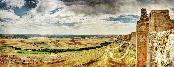 Castler Poster featuring the photograph Crop Fields and Village beneath the Castle - Vintage Version by Weston Westmoreland