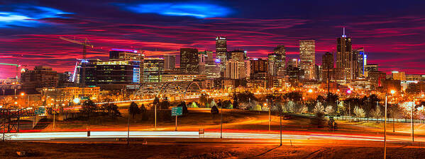 Denver Poster featuring the photograph Denver Skyline Sunrise by Darren White