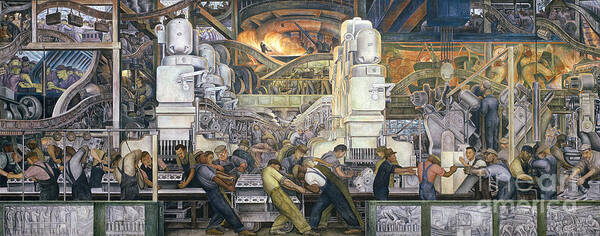 Machinery; Factory; Production Line; Labour; Worker; Male; Industrial Age; Technology; Automobile; Interior; Manufacturing; Work; Detroit Industry Poster featuring the painting Detroit Industry  North Wall by Diego Rivera