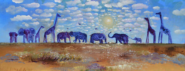 Elephants Poster featuring the painting Follow The Light Elephants by Ashleigh Dyan Bayer