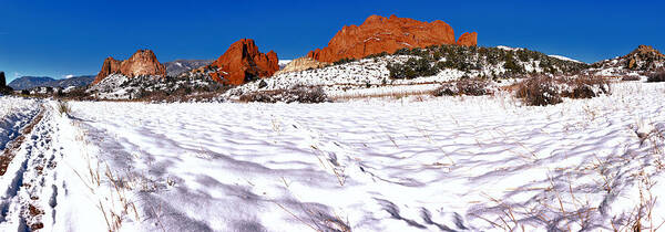 Garden Of The Cogs Poster featuring the photograph Garden Of The Gods Snowy Morning Panorama by Adam Jewell