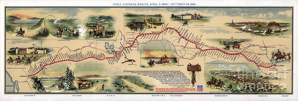 Communication Poster featuring the photograph Map Of Pony Express Route, 1860-1861 by Science Source
