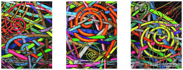 Abstract Poster featuring the painting Particle Track Forty-seven Triptych by Scott Wallin