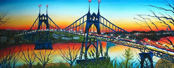  Poster featuring the painting St. Johns Bridge At Sunset 1 by James Dunbar