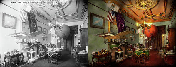 Pilot Art Poster featuring the photograph Steampunk - Hall of wonderment 1908 - Side by Side by Mike Savad