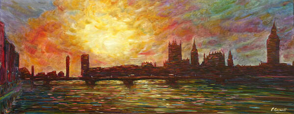 Westminster Poster featuring the painting Sunset on Thames by Pete Caswell