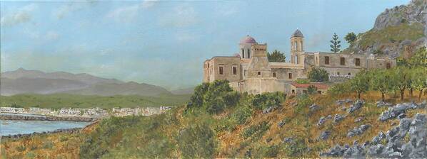 Crete Poster featuring the painting The Monastery of Gonia Kolymbari Crete by David Capon