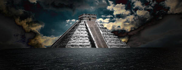 Chichen Itza Poster featuring the mixed media The Mystery of Chichen Itza by Chris Brannen