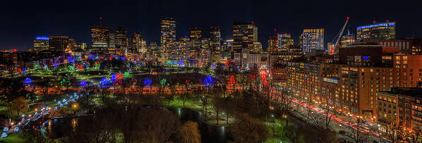 Boston Poster featuring the photograph Boston Common Holiday Lights Panorama by Kristen Wilkinson