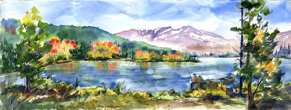 Donner Lake Poster featuring the painting Donner Lake Fisherman by Joan Chlarson
