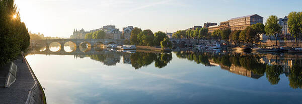 Panoramic Poster featuring the photograph Early Morning, Ile De La Cite, River by Peter Adams