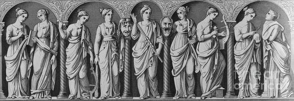 Engraving Poster featuring the photograph Engraving Entitled The Nine Muses by Bettmann