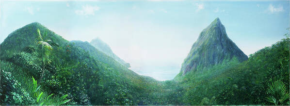 Caribbean Art Poster featuring the painting Fond Pitons by Jonathan Gladding