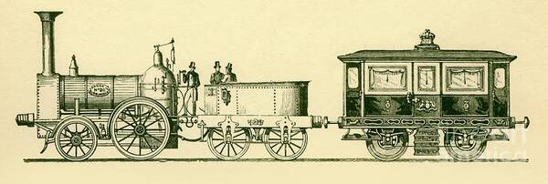 Passenger Train Poster featuring the drawing Locomotive And Royal Saloon by Print Collector