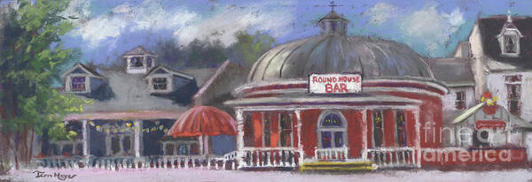 Panoramic Painting Of Round House Bar On Put-in-bay Poster featuring the pastel Round House Bar - Put-In-Bay Ohio by Terri Meyer