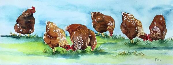 Hens Poster featuring the painting Seven Chicks by Beth Fontenot