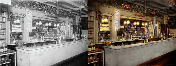 Soda Fountain Poster featuring the photograph Soda - We serve Lozak 1920 - Side by Side by Mike Savad
