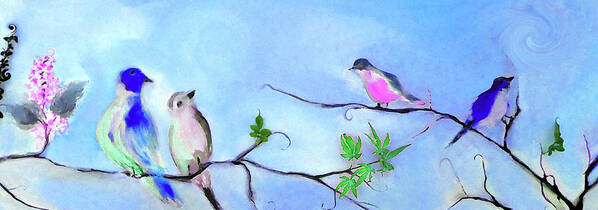 Birds Poster featuring the digital art The Greenest Leaves Painting by Lisa Kaiser