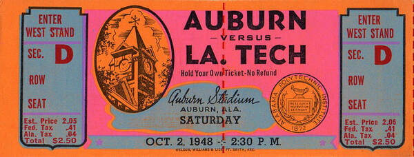 La Tech Poster featuring the mixed media 1948 Auburn vs. LA Tech by Row One Brand