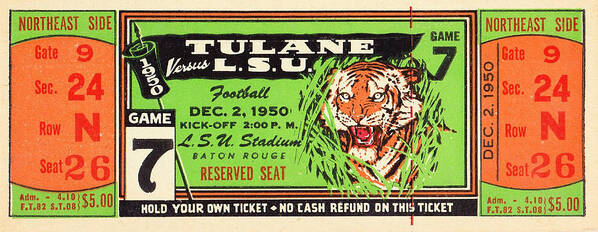 Lsu Poster featuring the mixed media 1950 LSU vs. Tulane by Row One Brand