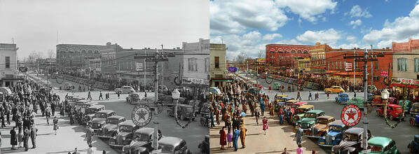 Alabama Poster featuring the photograph City - Gadsden, AL - Christmas shopping crowds 1941 - Side by Side by Mike Savad