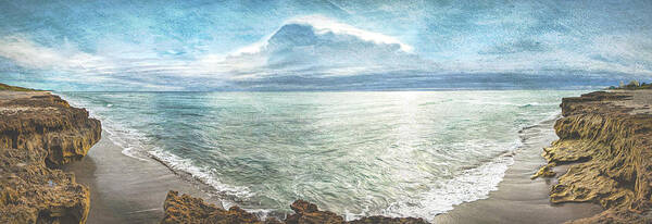 Clouds Poster featuring the photograph Sunrays over Coral Cove Beach Watercolor Painting by Debra and Dave Vanderlaan