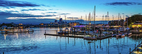 Sunset Poster featuring the digital art Sunset over a Harbor in Victoria British Columbia by SnapHappy Photos