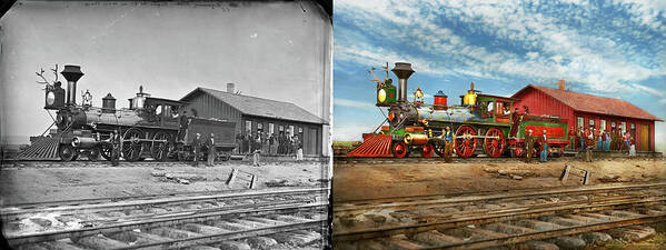 Train Poster featuring the photograph Train - Locomotive - Apache Number 23 1868 - Side by Side by Mike Savad