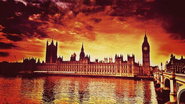 London Poster featuring the photograph Houses of Parliament looking over the River Thames #1 by Chris Drake