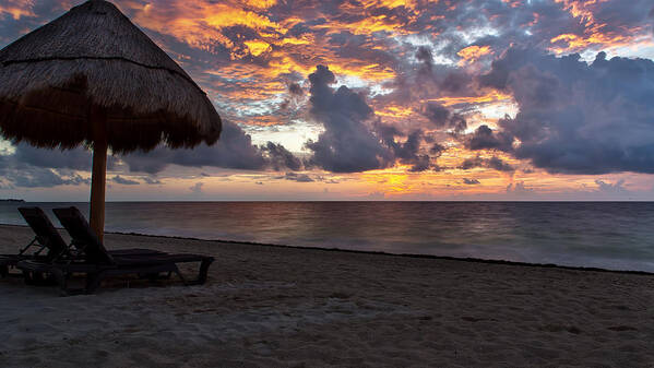 Umbrella Poster featuring the photograph Sunrise in Cancun Mexico #1 by Craig Bowman