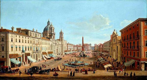 Caspar Van Wittel  Cesare Lampronti. Title: Rome Poster featuring the painting Rome Piazza Navona by MotionAge Designs