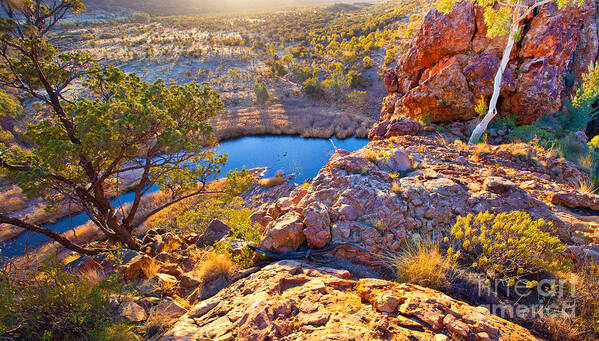 Glen Helen Gorge Outback Landscape Central Australia Water Hole Northern Territory Australian West Mcdonnell Ranges Poster featuring the photograph Gelen Helen Gorge Sunrise #2 by Bill Robinson