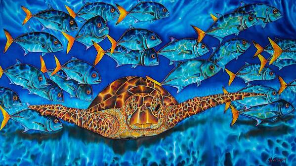 Turtle Poster featuring the painting Green Sea Turtle by Daniel Jean-Baptiste
