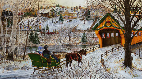 a Christmas Sleigh Ride Is A A Specially Cropped Scene From winter Memories. See The Original Full Size Painting Of winter Memories. Poster featuring the painting A Christmas Sleigh Ride by Doug Kreuger