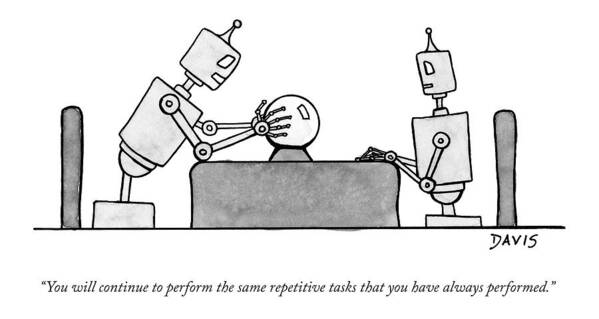 Robot Poster featuring the drawing A Robot Consults A Crystal Ball And Speaks by Mathew Stiles Davis
